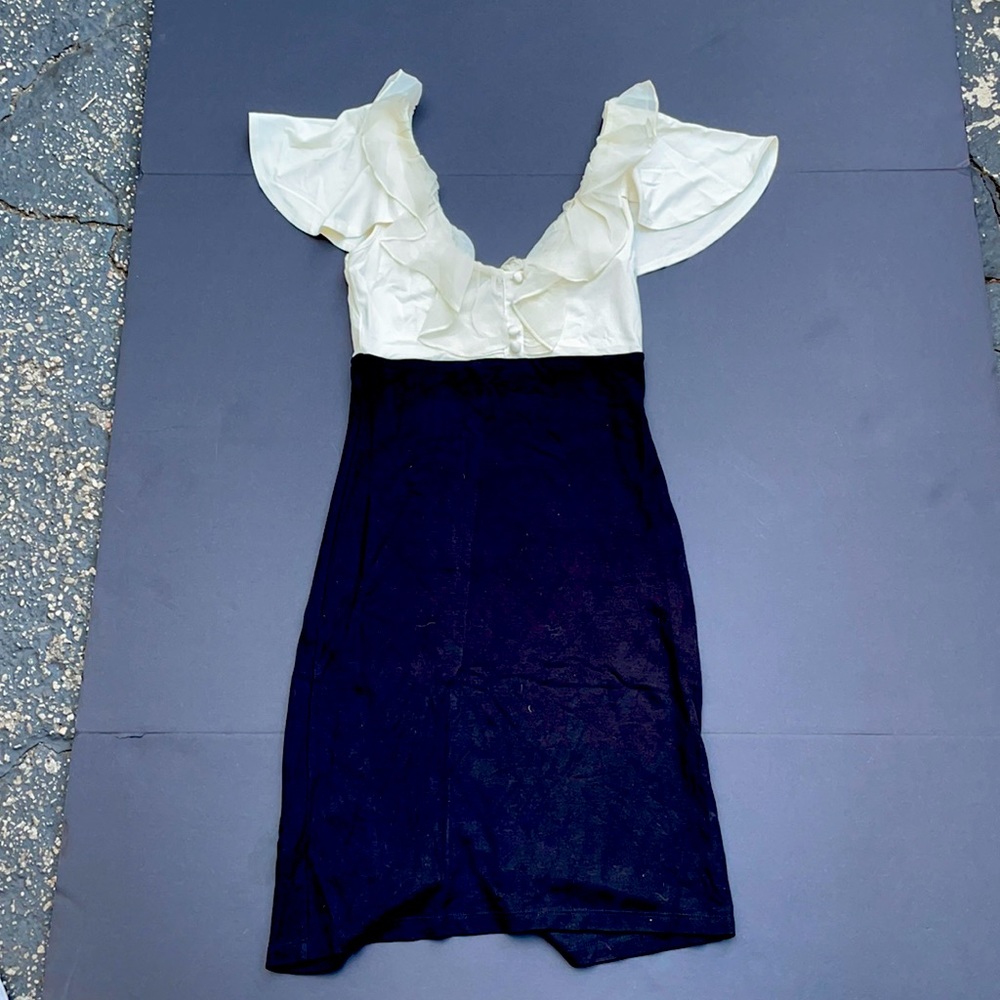 V Neck Black White Dress